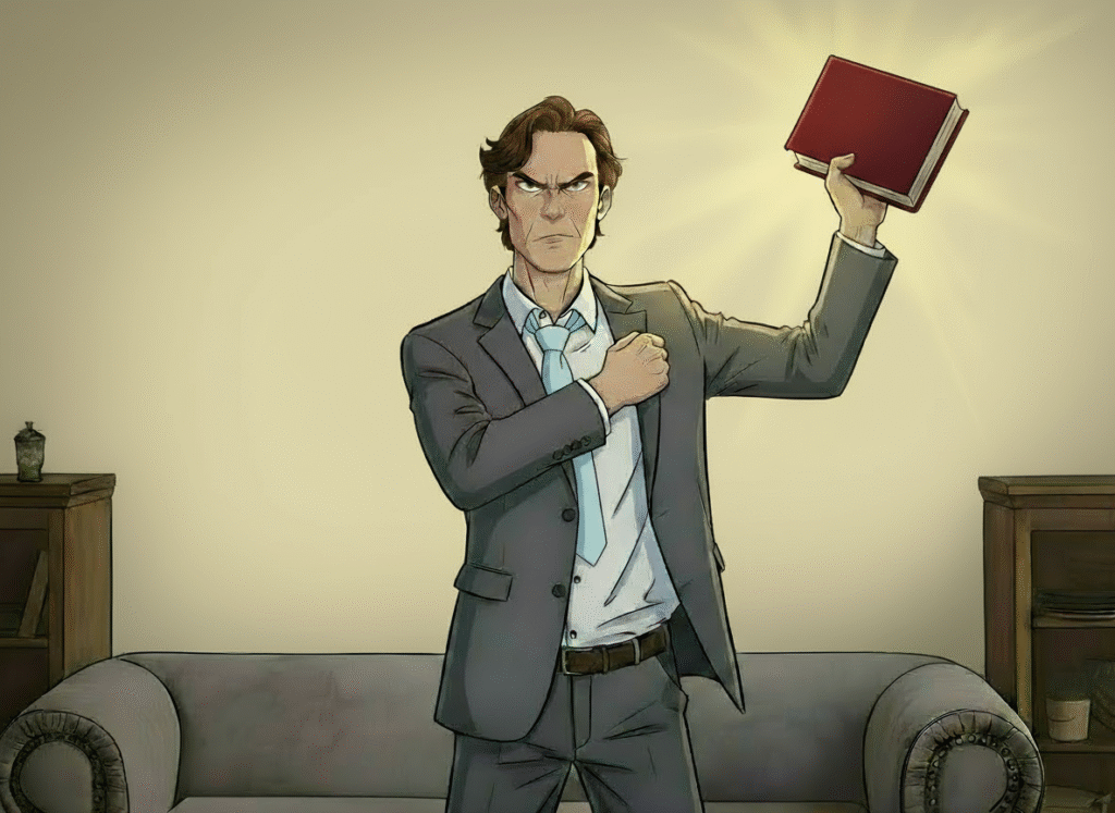 This angry man is one of the few indie authors to use a book as a weapon