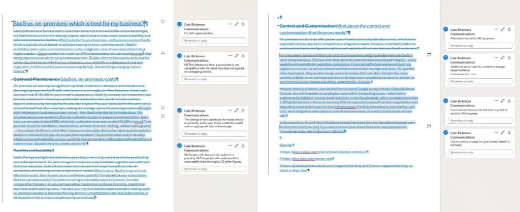A picture of the original AI-generated copy plus mark-up, showing where I have extensively changed, extended and optimised it.